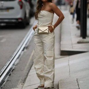 NWT Zara long cargo jumpsuit vanilla